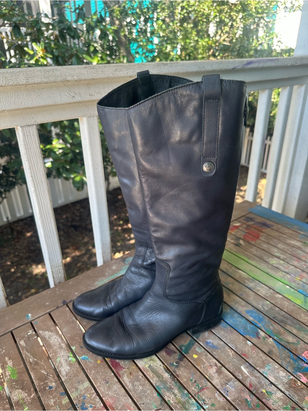 Sam Edelman Penny Leather Riding Boots Inky Navy Basto Crust Tumbled Leathr SZ10
